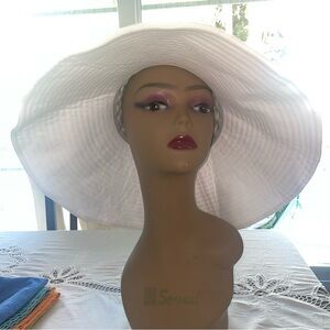 Coolibar Hat UPF 50+ Brittany Beach Sun Hat White One Size Wide Brim